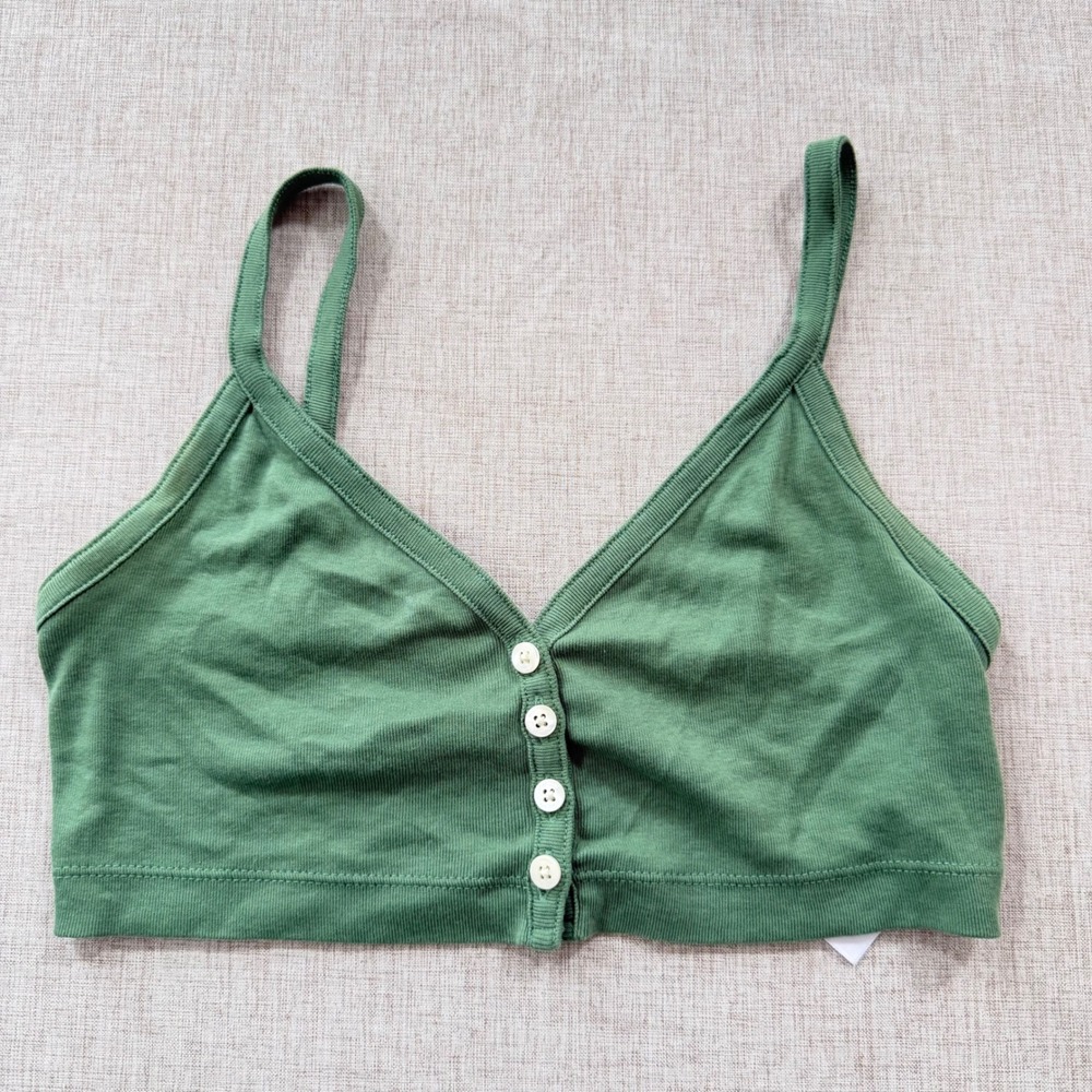 Madewell Button Front Cropped Tank Women's Small Green Cotton Layering Boho